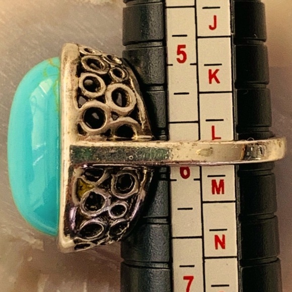 Gorgeous Sterling Silver Turquoise Filigree Circle Ring Size 6 Vintage - Picture 7 of 11